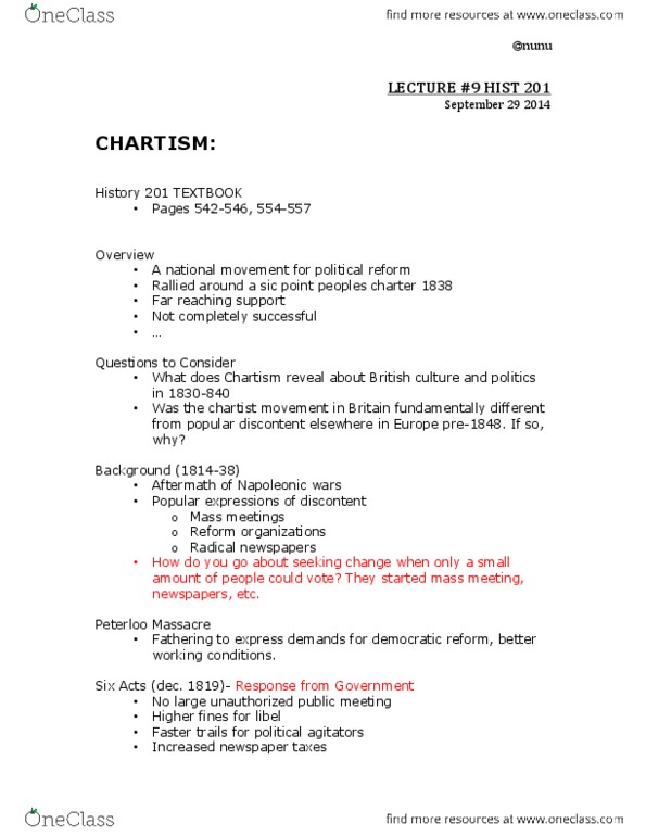 HTST 201 Lecture Notes - Lecture 9: Reform Act 1832, Peterloo Massacre, Catholic Emancipation thumbnail