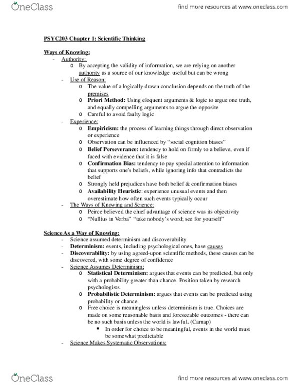 PSYC 203 Chapter Notes - Chapter 1: Rudolf Carnap, Determinism, Empiricism thumbnail