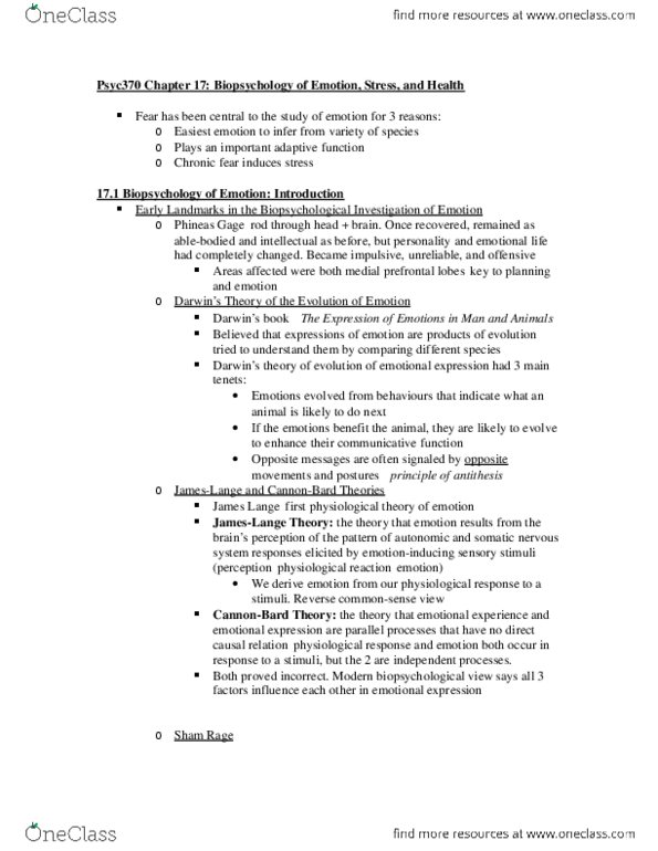 PSYC 370 Chapter Notes - Chapter 17: Adrenocorticotropic Hormone, Adrenalectomy, Macrophage thumbnail