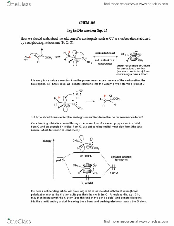 CHEM 203 Lecture Notes - Lecture 7: Atomic Orbital, Heteroatom, Carbocation thumbnail