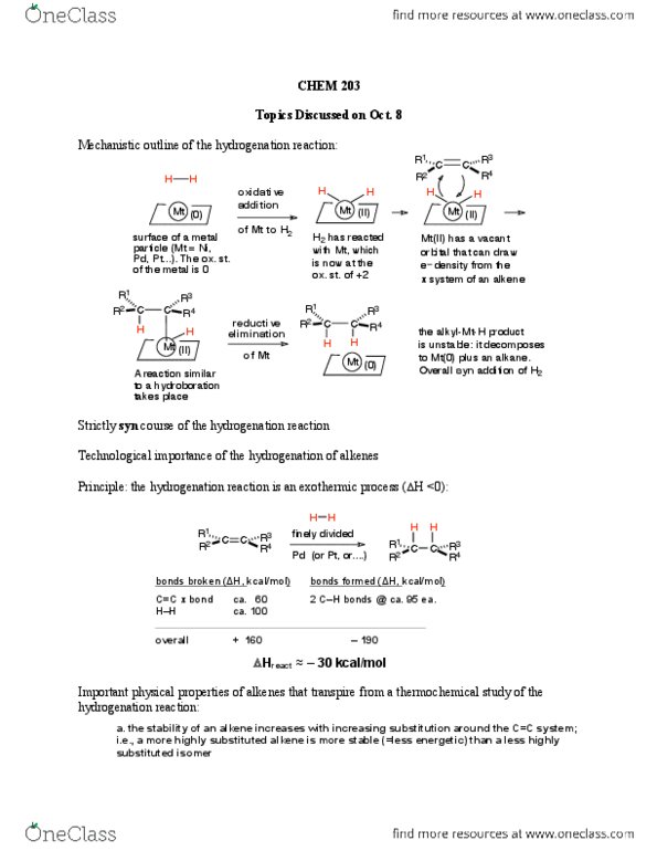 CHEM 203 Lecture Notes - Lecture 16: Butene, Syn And Anti Addition, Alkene thumbnail