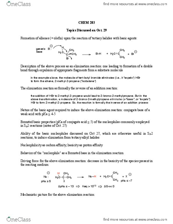 CHEM 203 Lecture Notes - Lecture 24: Steric Effects, Elimination Reaction, Proton Affinity thumbnail