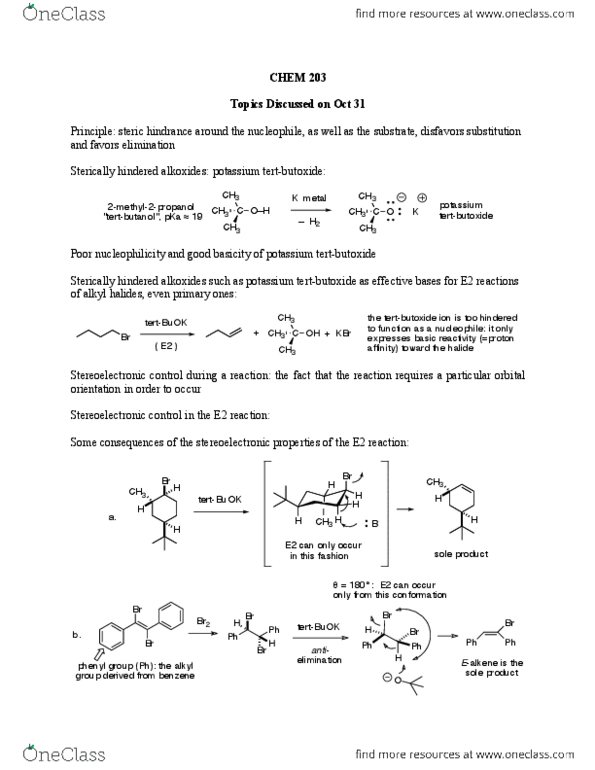 CHEM 203 Lecture Notes - Lecture 25: Steric Effects, Elimination Reaction, Phenyl Group thumbnail