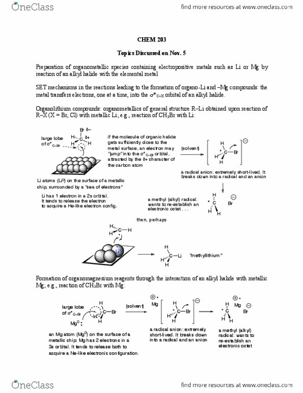 CHEM 203 Lecture Notes - Lecture 27: Victor Grignard, Radical Ion, Organometallic Chemistry thumbnail