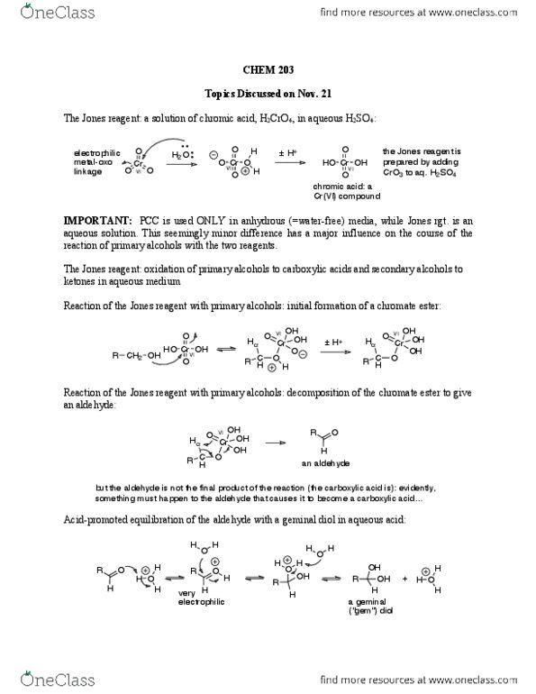CHEM 203 Lecture Notes - Lecture 34: Geminal Diol, Jones Oxidation, Geminal thumbnail