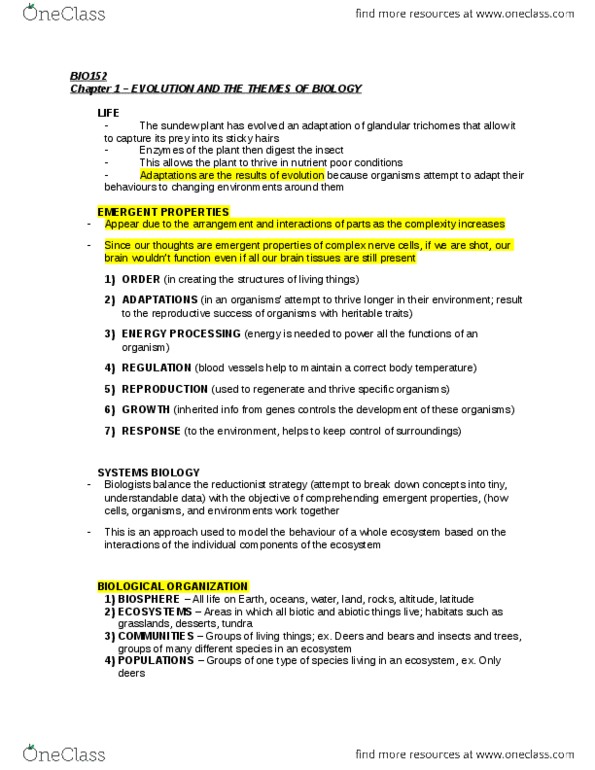 BIO152H5 Chapter Notes - Chapter 1: Emergence, Reductionism, Guanine thumbnail