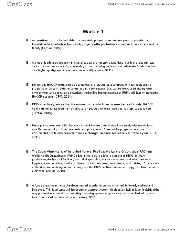 FOOD 4310 Lecture Notes - Lecture 1: World Health Organization, Codex Alimentarius, Hazard Analysis And Critical Control Points thumbnail