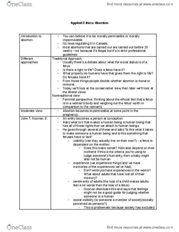 PHILOS 2YY3 Lecture Notes - Lecture 17: Fetus, Side Effect, Zygote thumbnail