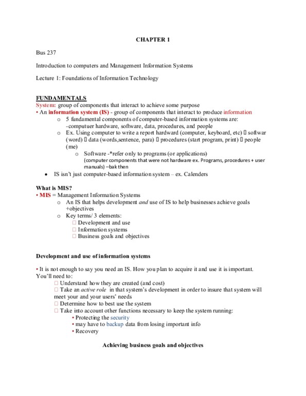 BUS 237 Lecture Notes - Information System thumbnail