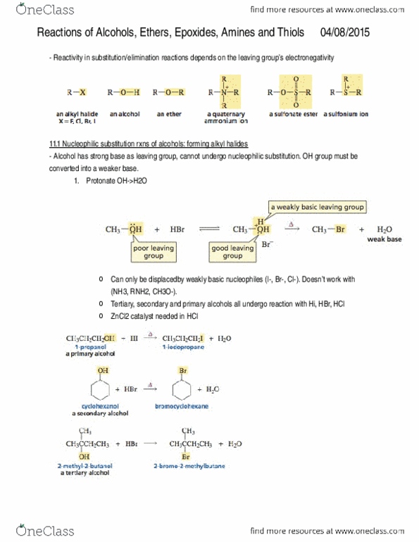 CHMB41H3 Chapter Notes - Chapter 11: 4-Toluenesulfonyl Chloride, Ammonia thumbnail