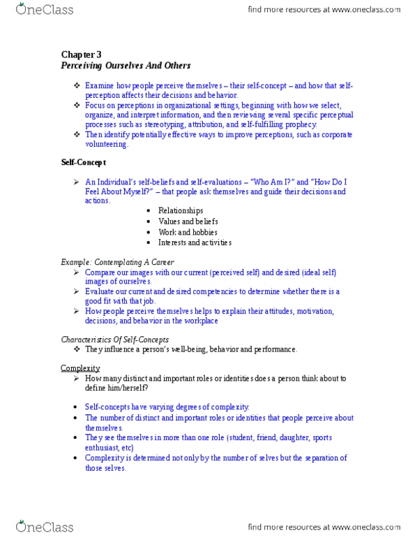 MHR 405 Chapter Notes - Chapter 3: Social Identity Theory, Confirmation Bias, Social Perception thumbnail