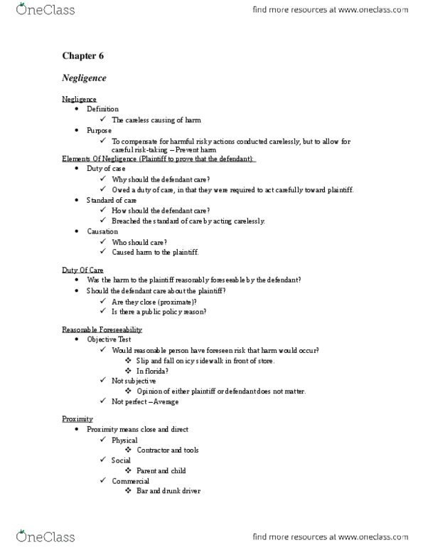 LAW 122 Chapter Notes - Chapter 6: Learned Hand, Reasonable Person, Objective Test thumbnail