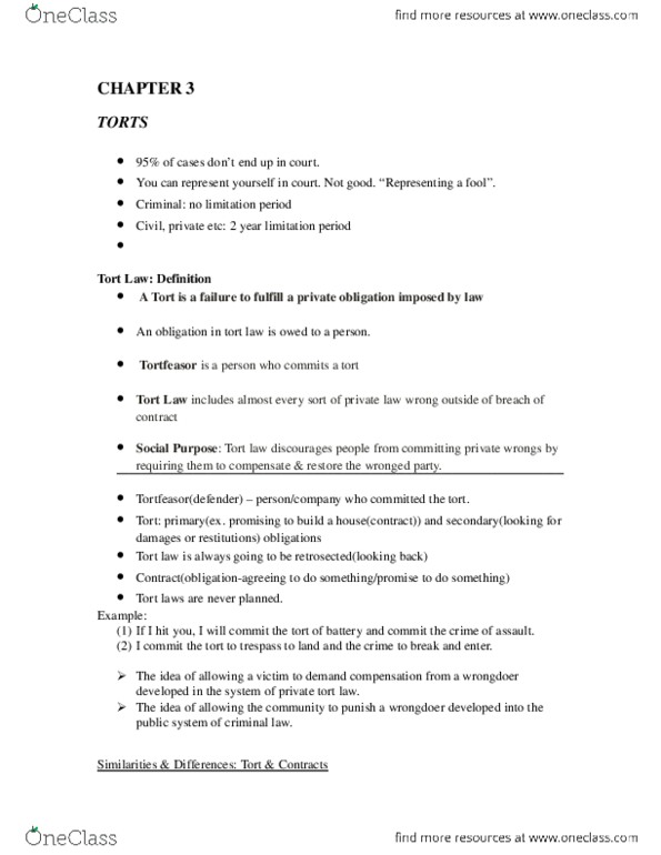 LAW 122 Chapter Notes - Chapter 3: Tort thumbnail