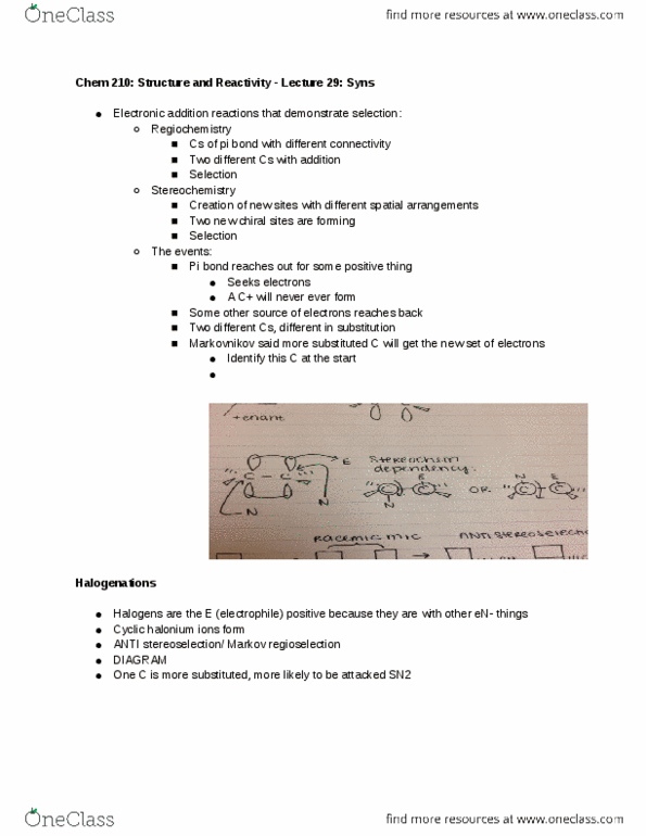 CHEM 210 Lecture Notes - Lecture 29: Pi Bond, Electrophile thumbnail