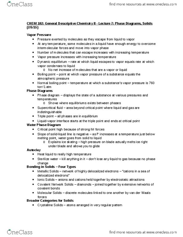 CHEM 102 Lecture Notes - Lecture 7: Phase Diagram, Supercritical Fluid, Intermolecular Force thumbnail