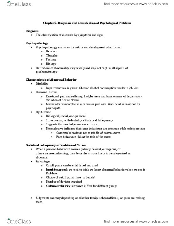 PSY 335 Chapter Notes - Chapter 5: Bulimia Nervosa, Antisocial Personality Disorder, Intellectual Disability thumbnail