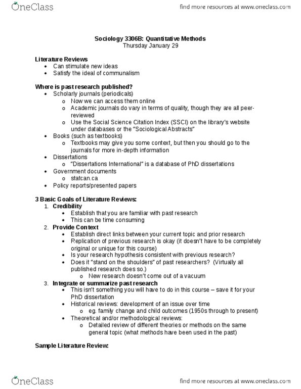 Sociology 3306A/B Lecture Notes - Lecture 4: Time Management, Dependent And Independent Variables, Statistical Process Control thumbnail