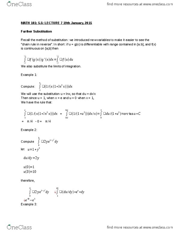 MATH 101 Lecture 7: Further Substitution thumbnail