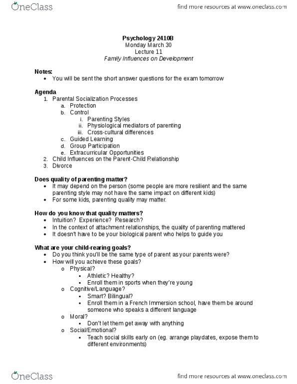 Psychology 2410A/B Lecture Notes - Lecture 11: Experiment, Developmental Psychology, Silent Treatment thumbnail