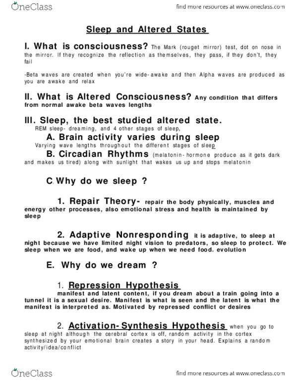 PSY 110 Lecture Notes - Lecture 5: Alpha Wave, Melatonin, Sudden Infant Death Syndrome thumbnail