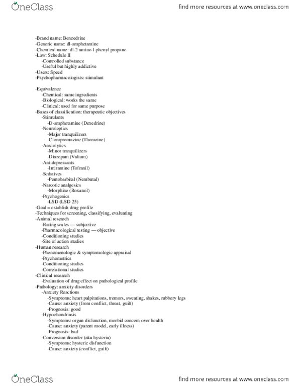 PSY 315 Lecture Notes - Lecture 7: Controlled Substances Act, Pentobarbital, Imipramine thumbnail