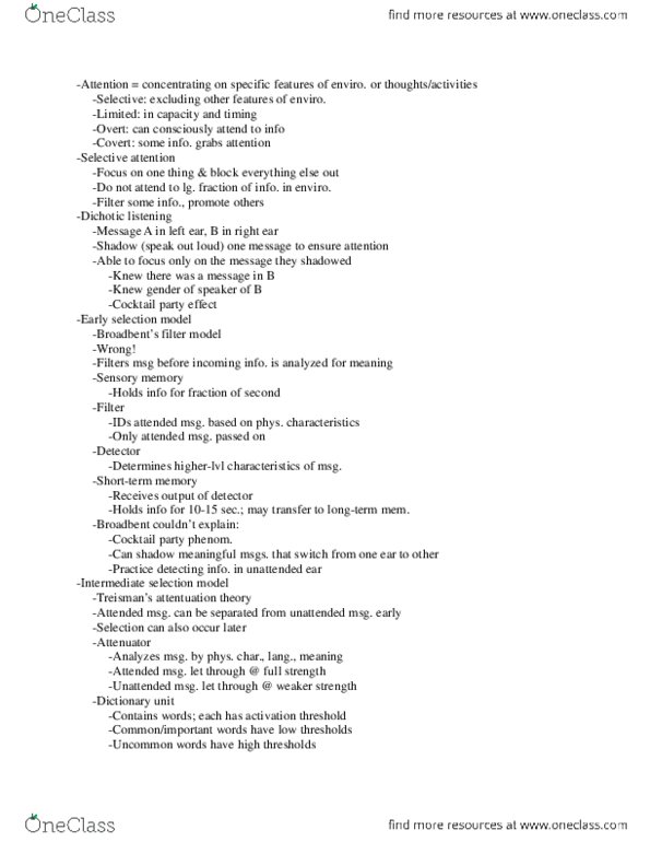 PSY 322 Lecture Notes - Lecture 4: Cocktail Party, Master Sergeant, Donald Broadbent thumbnail