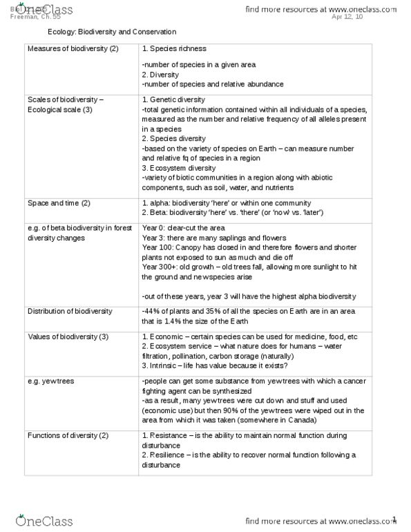 BIOL 121 Lecture Notes - Lecture 26: Ecosystem Diversity, Habitat Destruction, Invasive Species thumbnail