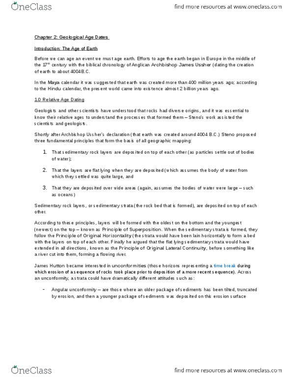 Earth Sciences 2240F/G Lecture Notes - Lecture 3: Principle Of Faunal Succession, Megalosaurus, Atomic Number thumbnail