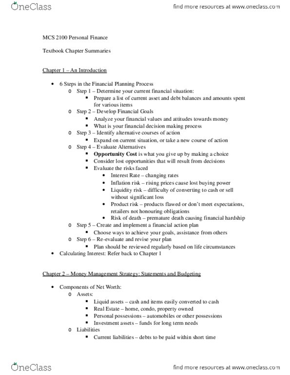 MCS 2100 Chapter Notes - Chapter 1-15: Real Estate Investment Trust thumbnail
