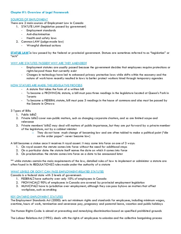 LAW 529 Chapter Notes - Chapter 1: Canada Labour Code, Personal Information Protection And Electronic Documents Act, Canada Pension Plan thumbnail