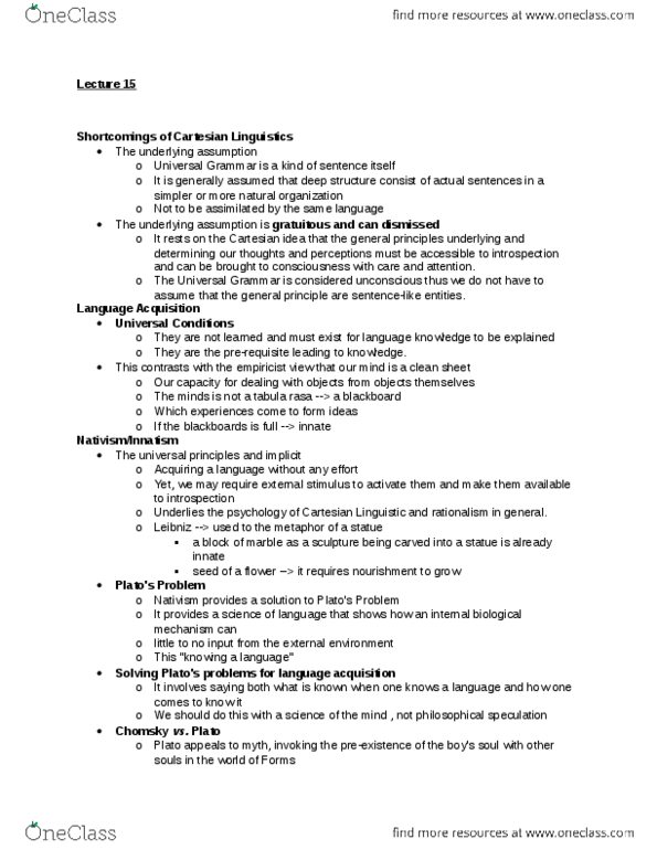 PHIL 1301 Lecture Notes - Lecture 15: Blackboard, Noam Chomsky, Universal Grammar thumbnail