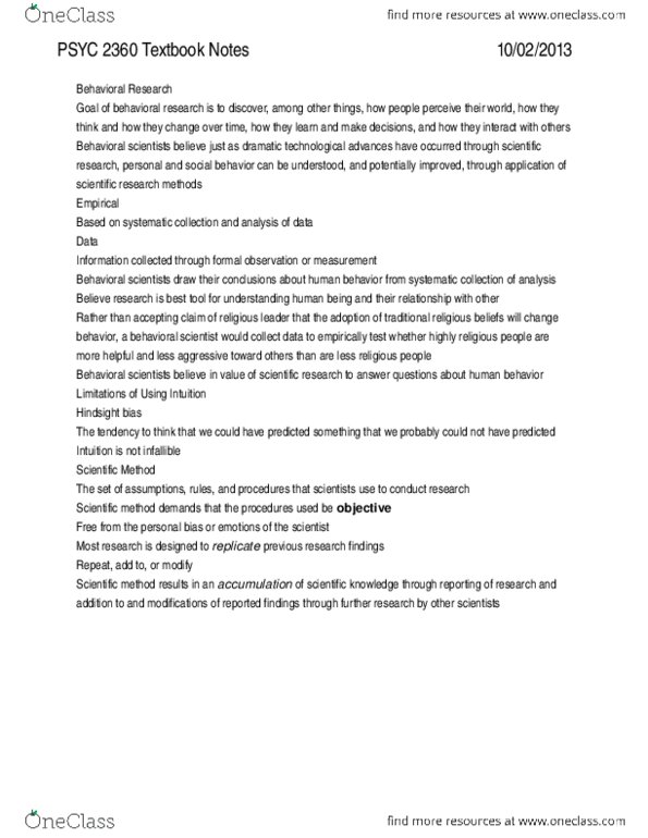 PSYC 2360 Chapter Notes - Chapter 1-12: Scatter Plot, Histogram, Confounding thumbnail