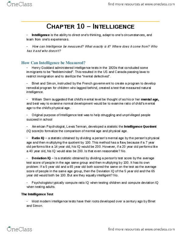 PSYC 102 Chapter Notes - Chapter 10: Stanford–Binet Intelligence Scales, Personality Disorder, Methylphenidate thumbnail