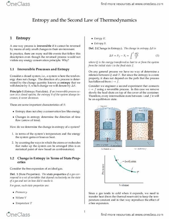 PH 122 Chapter Notes - Chapter 20: Thermodynamics, Differential Form, Ator thumbnail