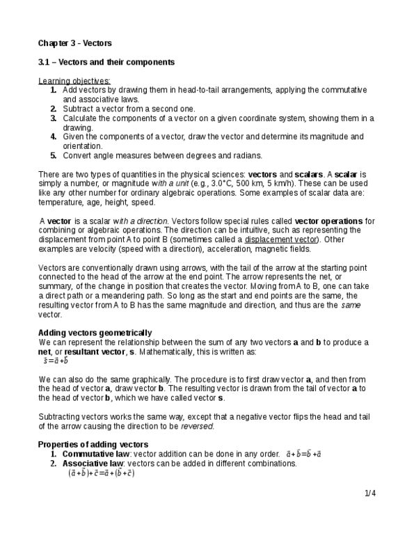 CAS PY 105 Chapter Notes - Chapter 3: Distributive Property, Euclidean Vector, Scalar Multiplication thumbnail