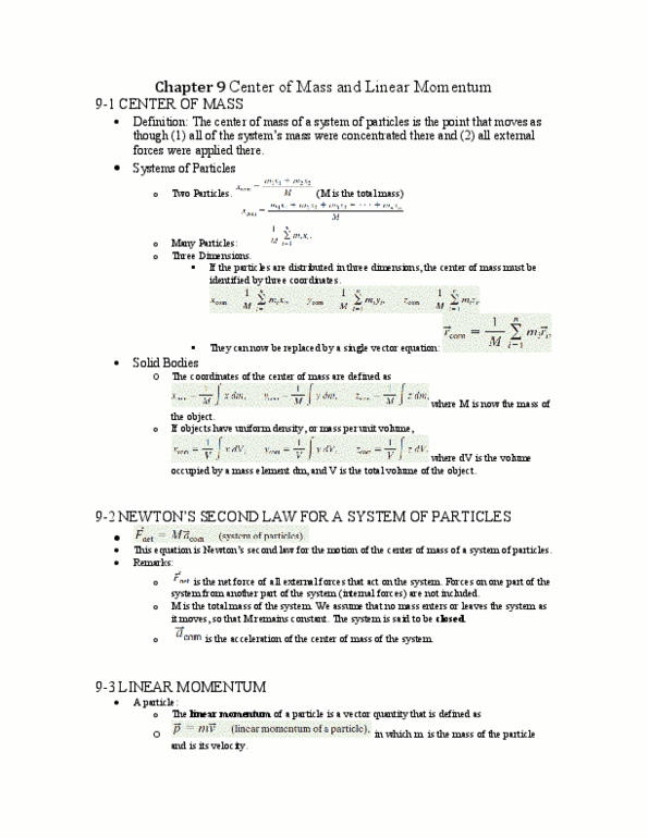 CAS PY 105 Chapter Notes - Chapter 9: Momentum, Inelastic Collision, Elastic Collision thumbnail