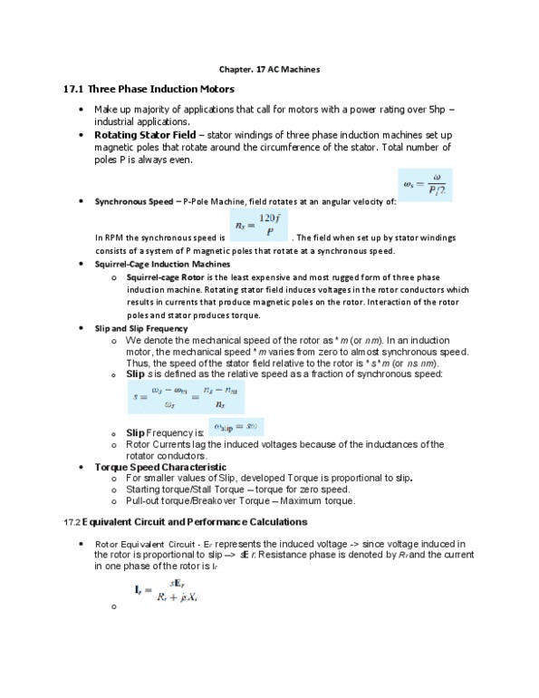 ECE-105 Chapter Notes - Chapter 17: Reluctance Motor, Angular Velocity, Squirrel-Cage Rotor thumbnail