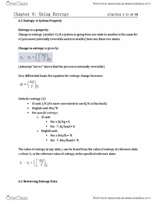 CHEN 3101 Chapter Notes - Chapter 6: Heat Capacity Ratio, Gas Constant, Closed System thumbnail