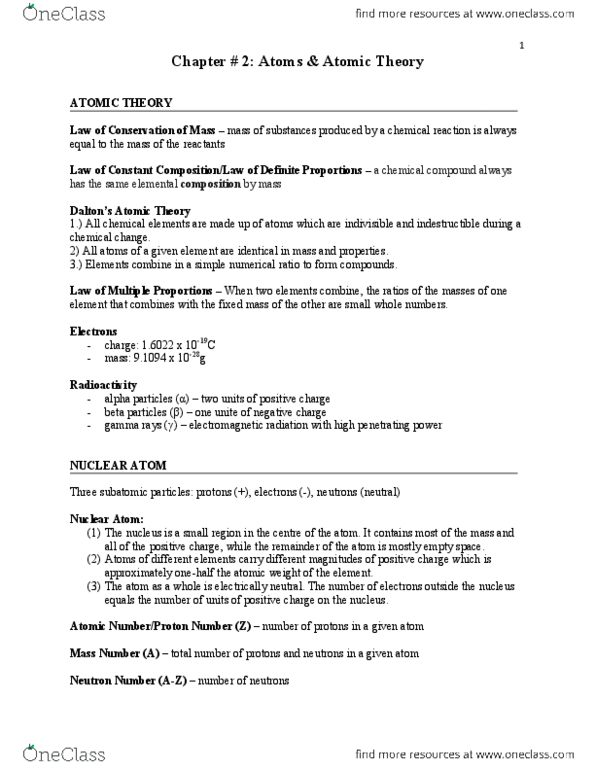 CHEM 1210 Chapter Notes - Chapter 2: Weighted Arithmetic Mean, Mass Spectrometry, Atomic Number thumbnail