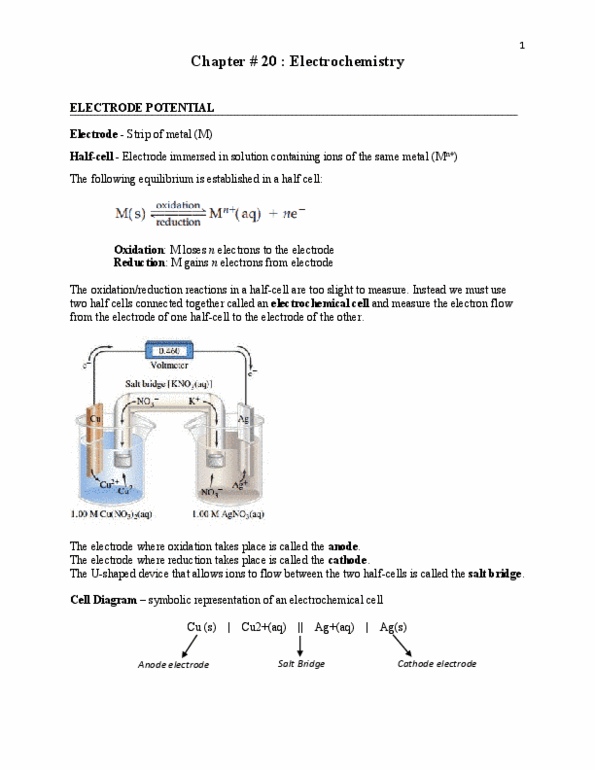 CHEM 1220 Chapter Notes - Chapter 20: Electromotive Force, Standard Cell, Primary Cell thumbnail