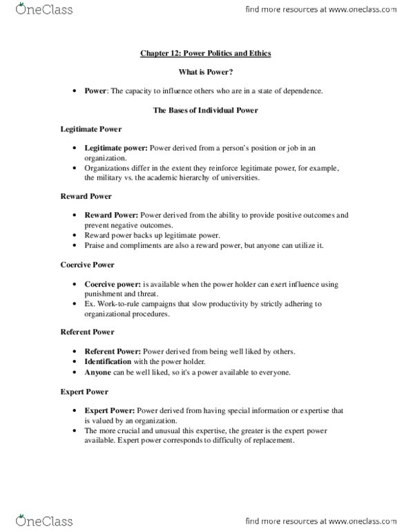 Management and Organizational Studies 2181A/B Chapter Notes - Chapter 12: Centrality thumbnail