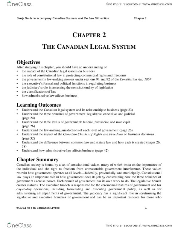 MCS 3040 Chapter Notes - Chapter 2: Private Law, Clean Hands, Royal Assent thumbnail