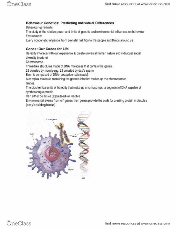 PSYC 1115 Chapter Notes - Chapter 4: Heritability, Chromosome, Epigenetics thumbnail