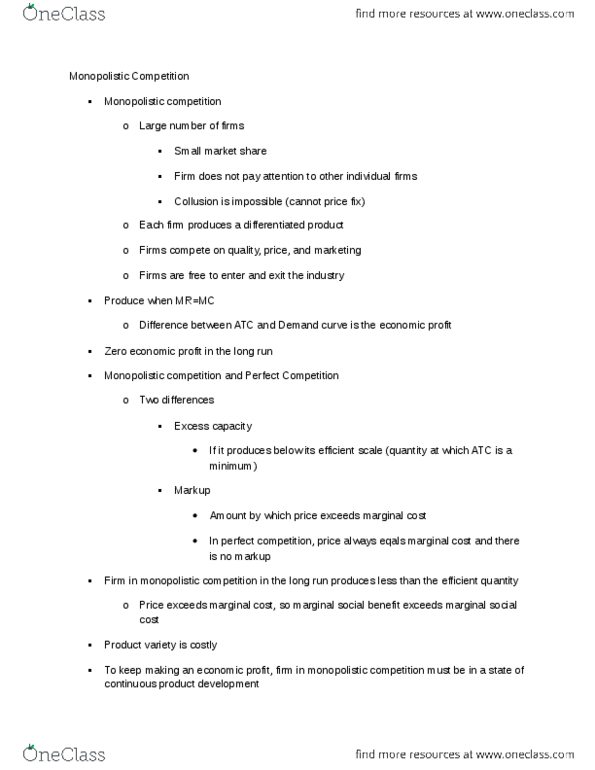 ECON101 Chapter Notes - Chapter 14: Marginal Cost, Social Cost, Demand Curve thumbnail