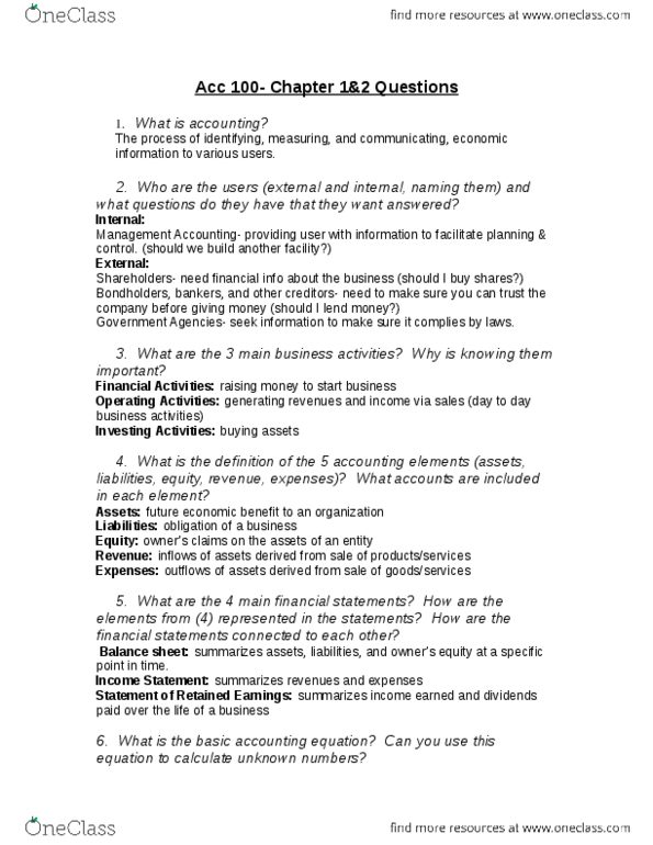 ACC 100 Lecture Notes - Lecture 1: Accounting Equation, Current Liability, Balance Sheet thumbnail