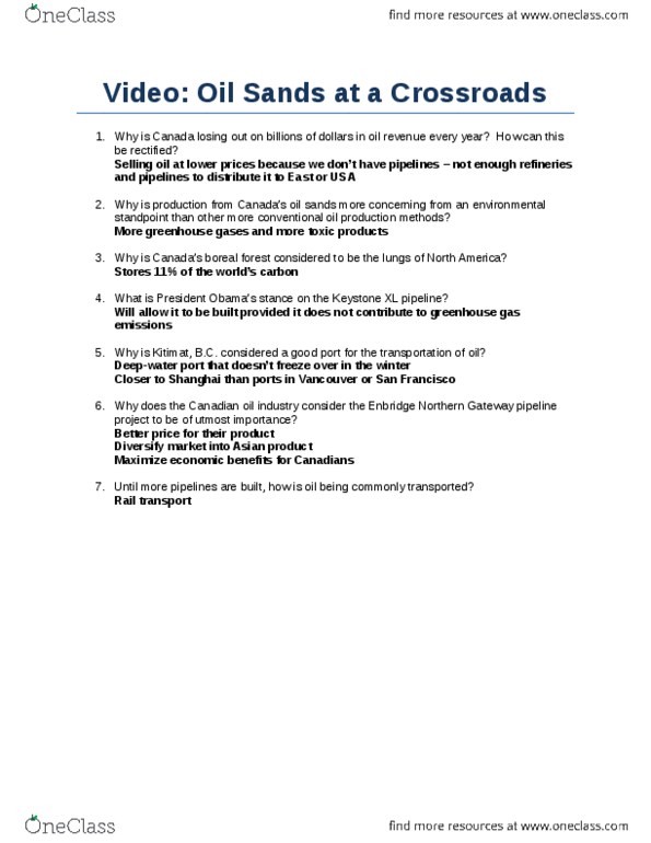Biology 2001A/B Lecture Notes - Lecture 2: Keystone Pipeline, Enbridge Northern Gateway Pipelines, Kitimat thumbnail