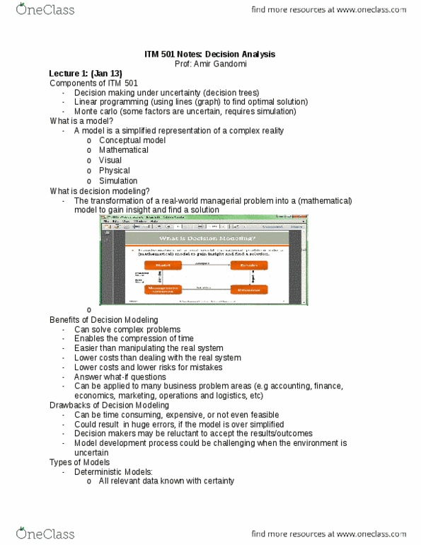 ITM 501 Lecture Notes - Lecture 1: Risk Neutral, Decision Analysis, Expected Value Of Perfect Information thumbnail