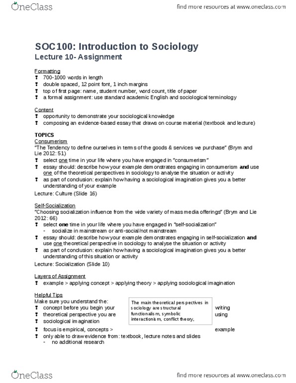 SOC100H5 Lecture Notes - Lecture 10: Communication, Turnitin, Anomie thumbnail