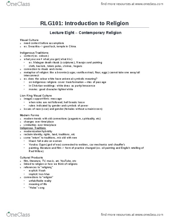 RLG101H5 Chapter Notes - Chapter 8: Church Attendance, Arjun Appadurai, Ummah thumbnail