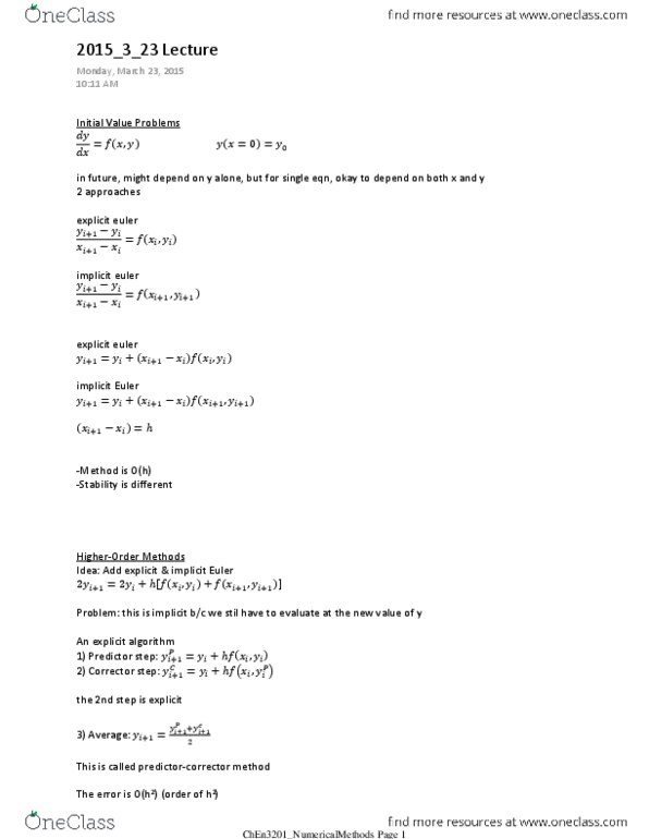 CHEN 3201 Lecture Notes - Lecture 30: Taylor Series, Euler Method, Series Expansion thumbnail